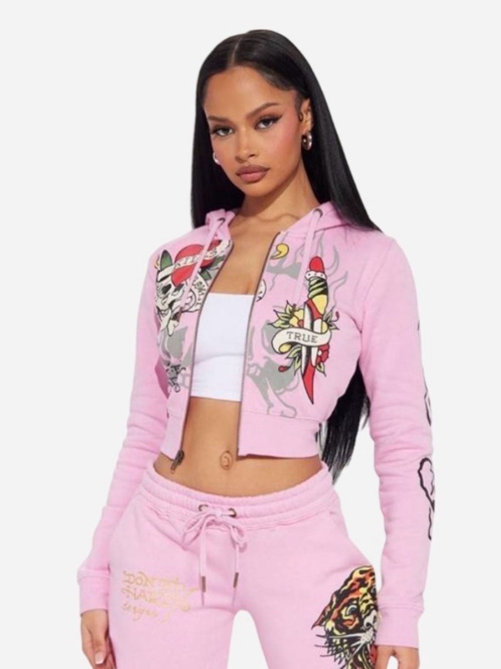 Pink Ed Hardy Zip up sweater
